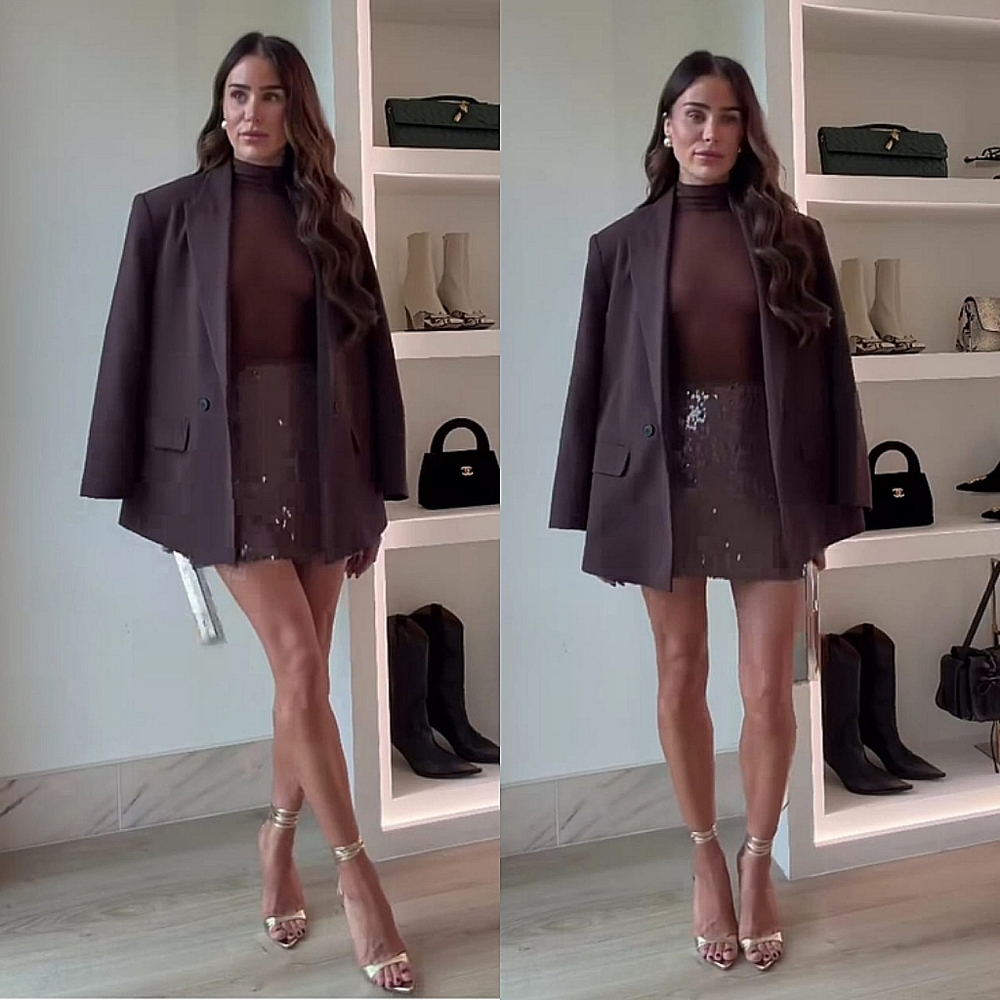 Zara SEQUIN MINI SKIRT BROWN - Picture 3 of 16